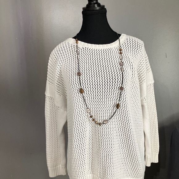 J-CREW. White, 100% Cotton, drop shoulder, 3/4 sleeves, sweater. Sz Large - Picture 1 of 1